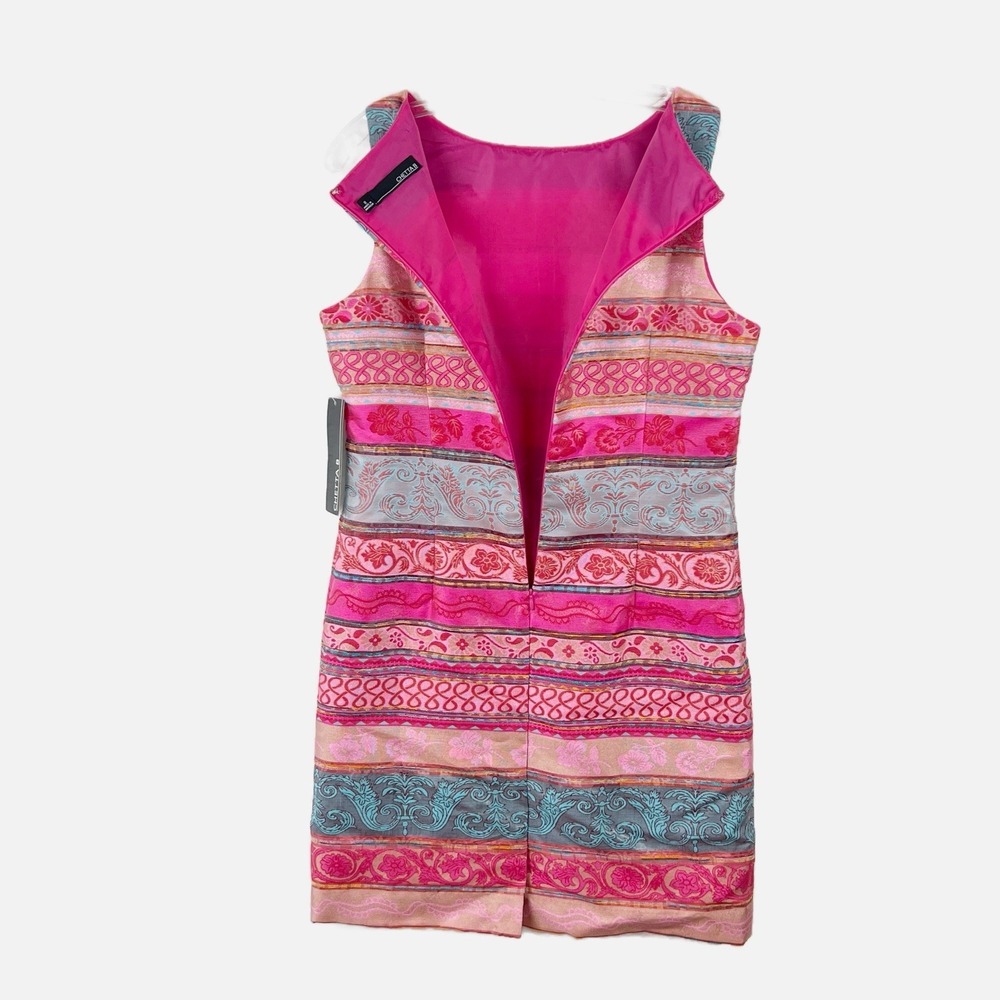 NWT! CHETTA B Preppy Pink Striped Sleeveless Wedding Cocktail Party Dress Size 8 - Picture 3 of 9